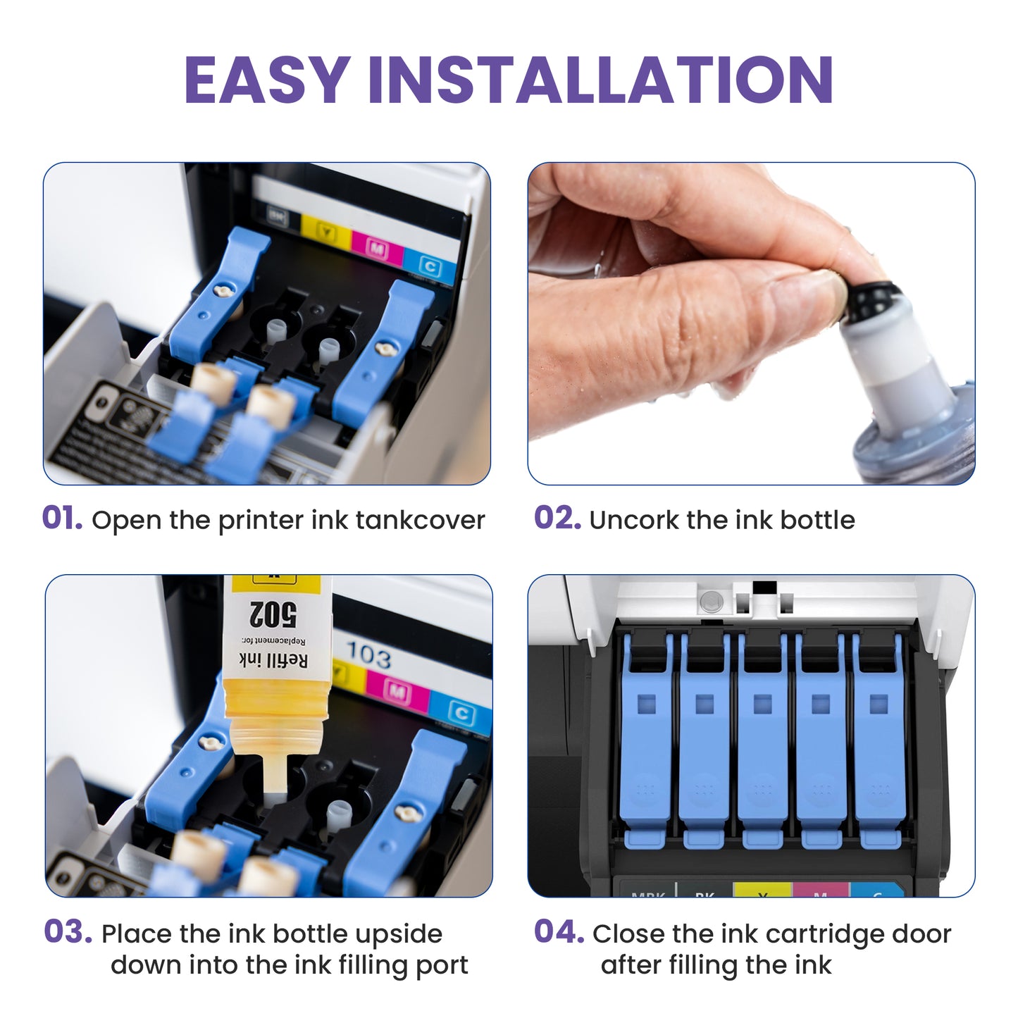 Universal 502 522 Ink Refill Bottles for Epson Ecotank (2BK C M Y) for Ecotank ET2760 ET-4760 ET2750 ET-3760 ET-2850 ET-15000 ST-4000 ET-3710 ET-3850 ET-3750 ET-4850 ET-3830 ET4750 ET2700 ST3000 ET3700 -  Best Printers
