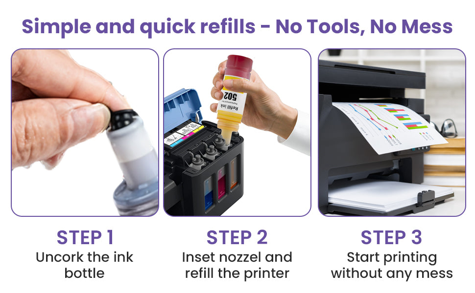 Universal 502 522 Ink Refill Bottles for Epson Ecotank (2BK C M Y) for Ecotank ET2760 ET-4760 ET2750 ET-3760 ET-2850 ET-15000 ST-4000 ET-3710 ET-3850 ET-3750 ET-4850 ET-3830 ET4750 ET2700 ST3000 ET3700 -  Best Printers